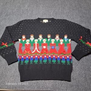 Vintage Susan Bristol Wool Sweater Women Size Small Black Hand Embroidered